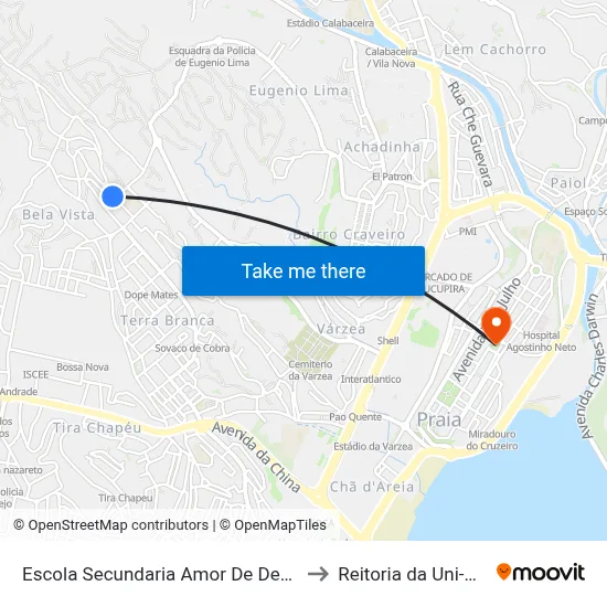 Escola Secundaria Amor De Deus to Reitoria da Uni-CV map