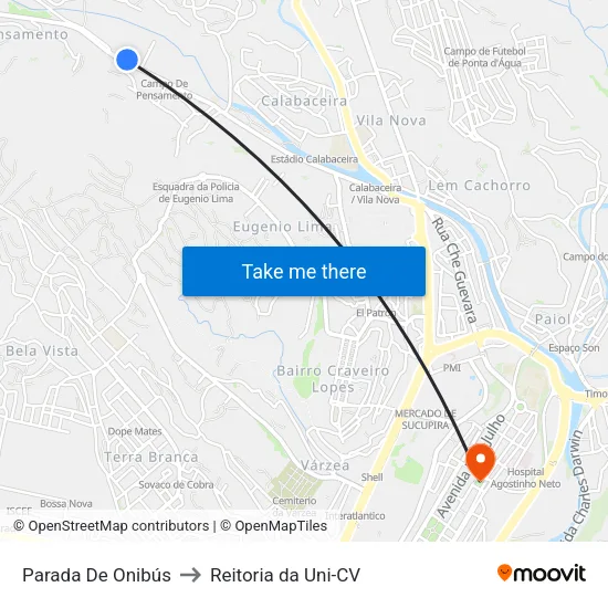 Parada De Onibús to Reitoria da Uni-CV map