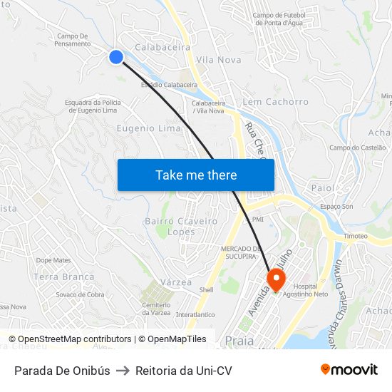 Parada De Onibús to Reitoria da Uni-CV map