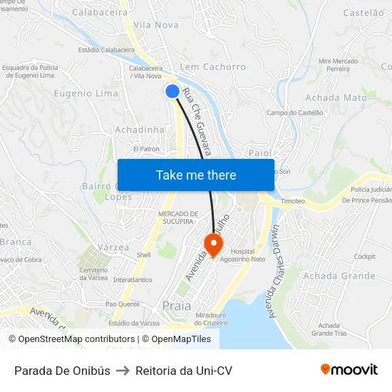 Parada De Onibús to Reitoria da Uni-CV map