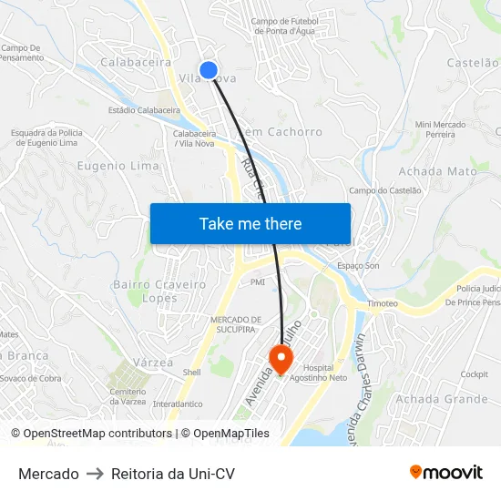 Mercado to Reitoria da Uni-CV map