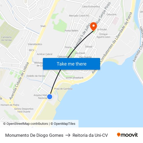 Monumento De Diogo Gomes to Reitoria da Uni-CV map