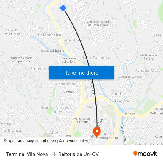 Terminal Vila Nova to Reitoria da Uni-CV map