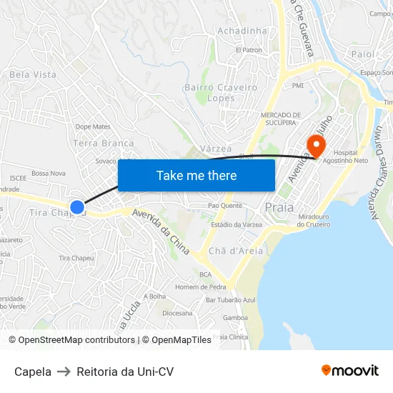 Capela to Reitoria da Uni-CV map