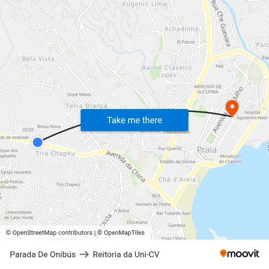 Parada De Onibús to Reitoria da Uni-CV map