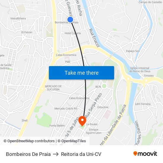 Bombeiros De Praia to Reitoria da Uni-CV map