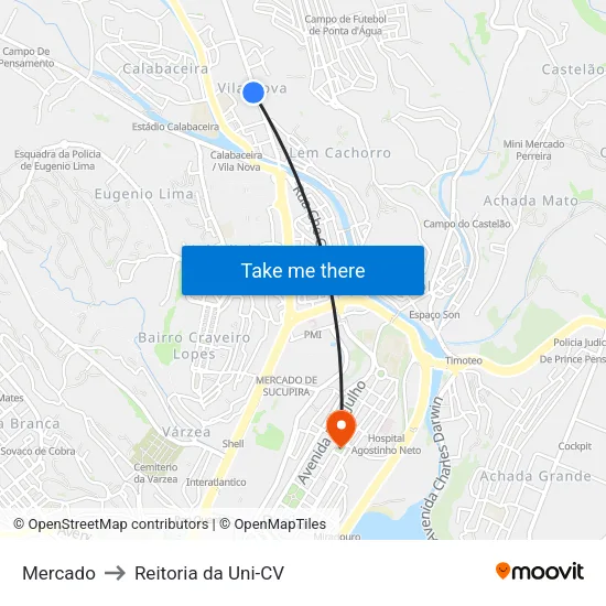 Mercado to Reitoria da Uni-CV map