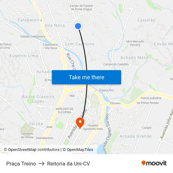 Praça Treino to Reitoria da Uni-CV map