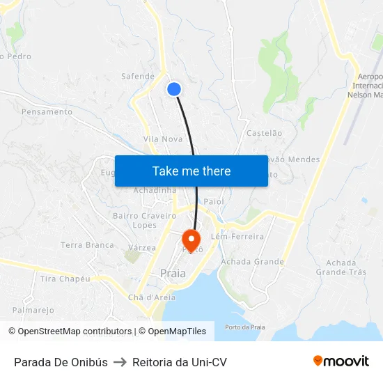 Parada De Onibús to Reitoria da Uni-CV map