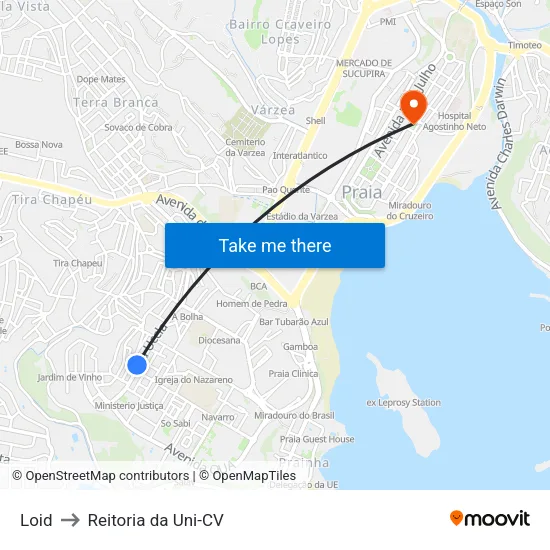 Loid to Reitoria da Uni-CV map