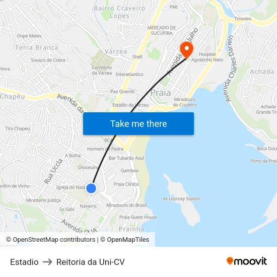 Estadio to Reitoria da Uni-CV map