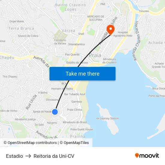 Estadio to Reitoria da Uni-CV map