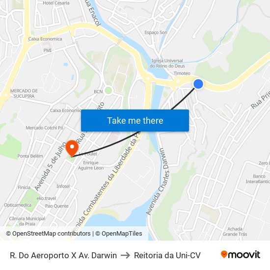 R. Do Aeroporto X Av. Darwin to Reitoria da Uni-CV map