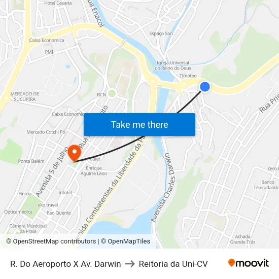 R. Do Aeroporto X Av. Darwin to Reitoria da Uni-CV map