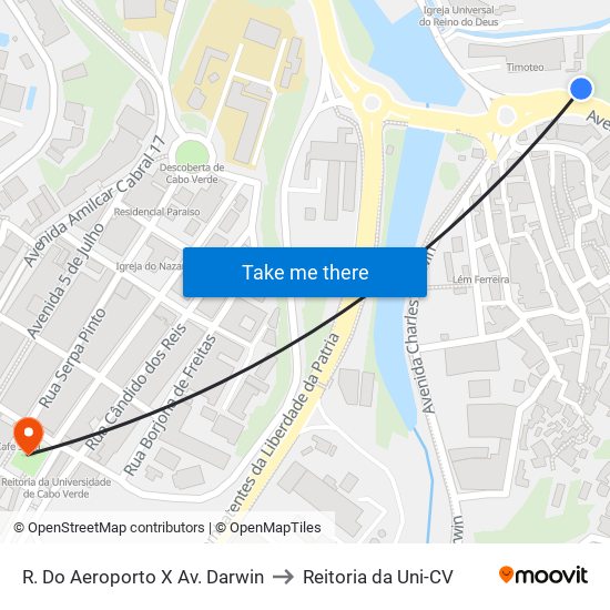 R. Do Aeroporto X Av. Darwin to Reitoria da Uni-CV map