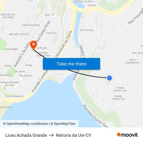 Liceu Achada Grande to Reitoria da Uni-CV map