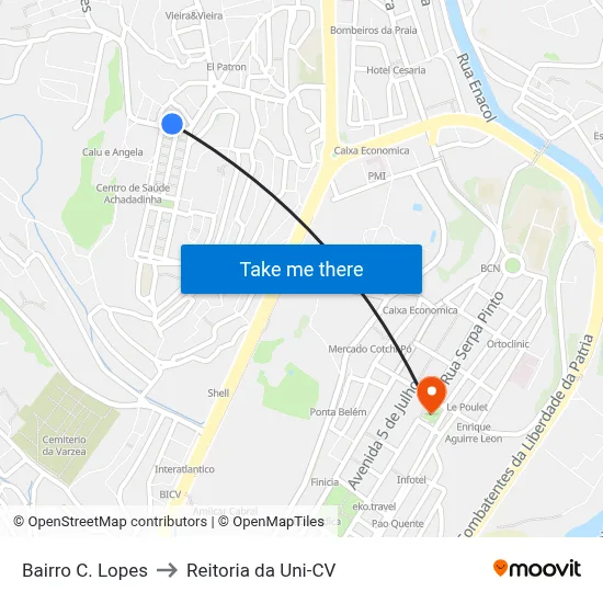 Bairro C. Lopes to Reitoria da Uni-CV map