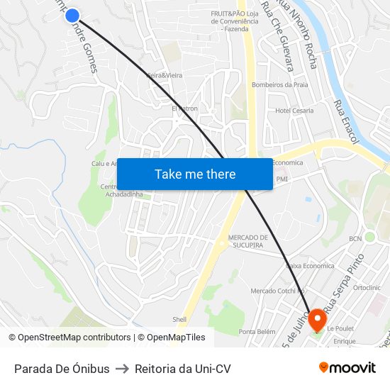 Parada De Ónibus to Reitoria da Uni-CV map