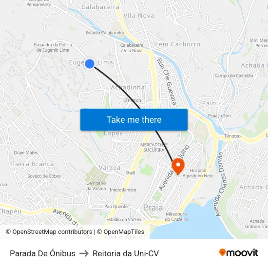 Parada De Ónibus to Reitoria da Uni-CV map