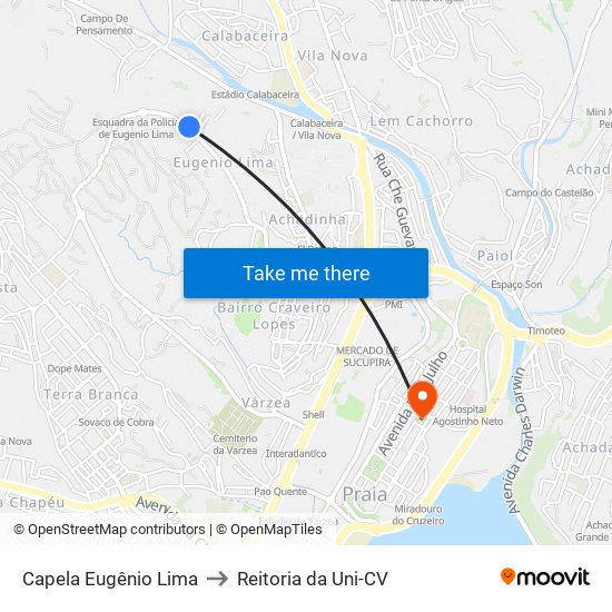 Capela Eugênio Lima to Reitoria da Uni-CV map