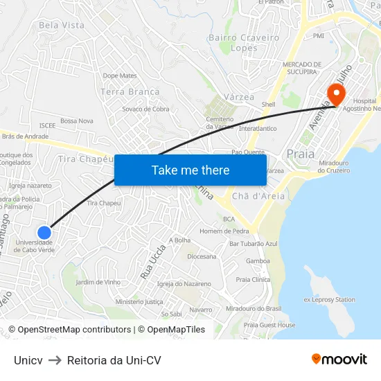 Unicv to Reitoria da Uni-CV map