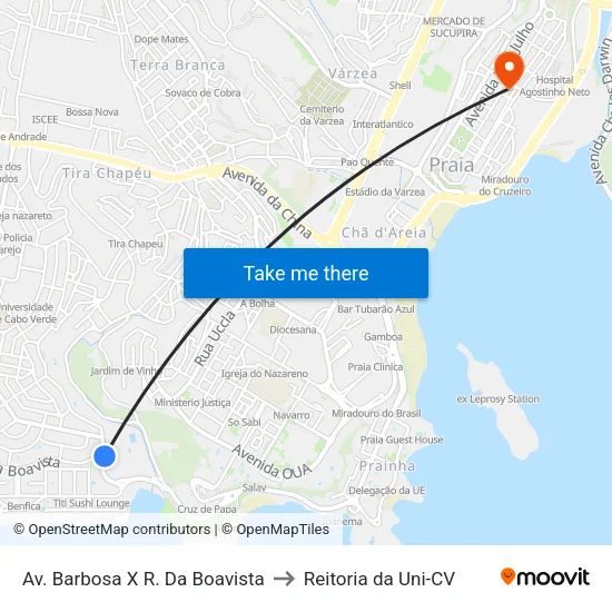 Av. Barbosa X R. Da Boavista to Reitoria da Uni-CV map