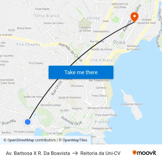 Av. Barbosa X R. Da Boavista to Reitoria da Uni-CV map