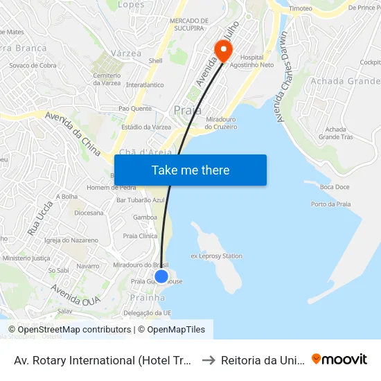 Av. Rotary International (Hotel Trópico) to Reitoria da Uni-CV map