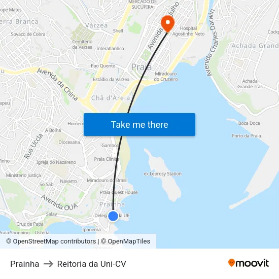 Prainha to Reitoria da Uni-CV map