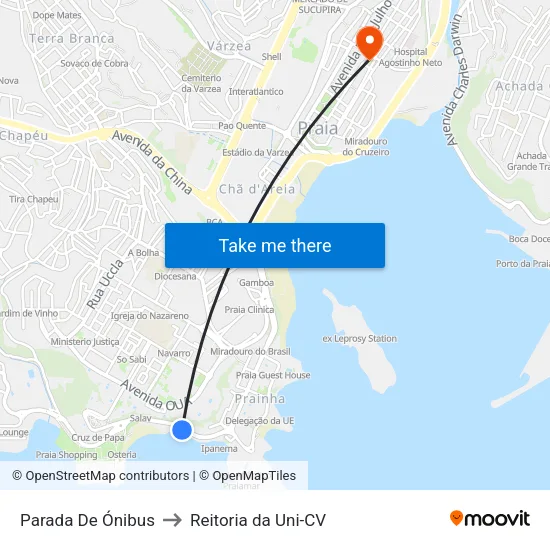 Parada De Ónibus to Reitoria da Uni-CV map