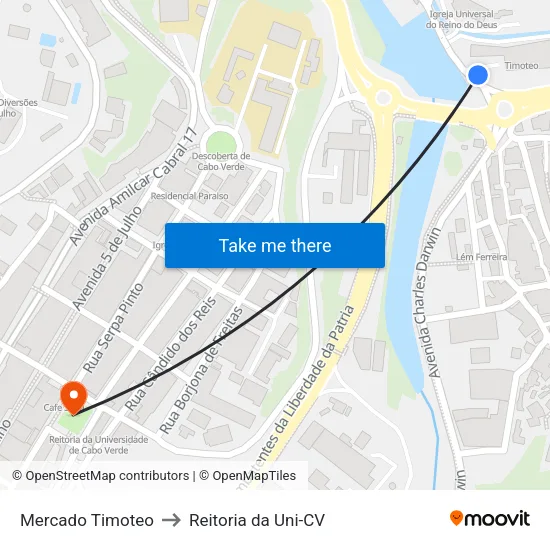Mercado Timoteo to Reitoria da Uni-CV map