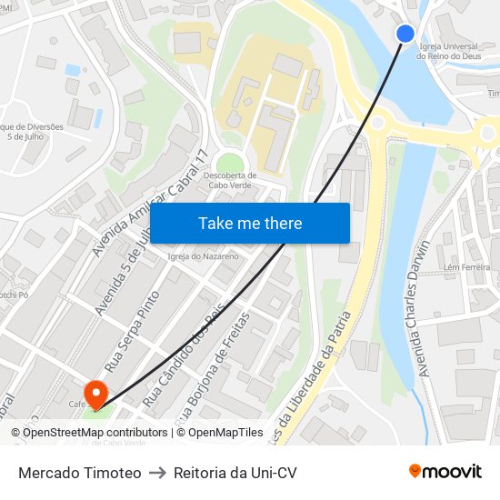 Mercado Timoteo to Reitoria da Uni-CV map