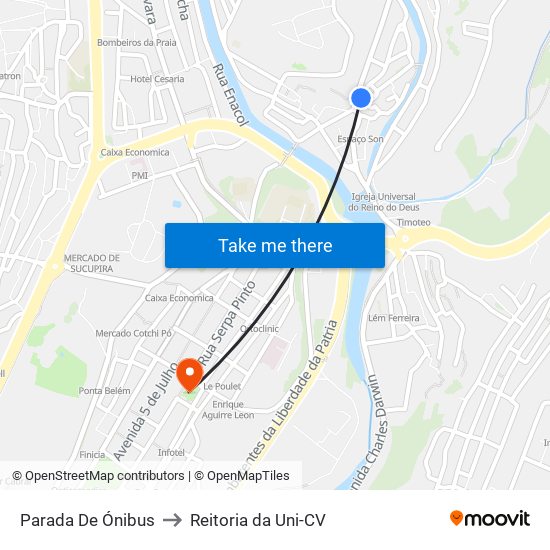 Parada De Ónibus to Reitoria da Uni-CV map