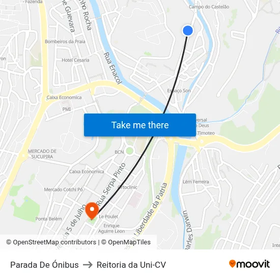 Parada De Ónibus to Reitoria da Uni-CV map
