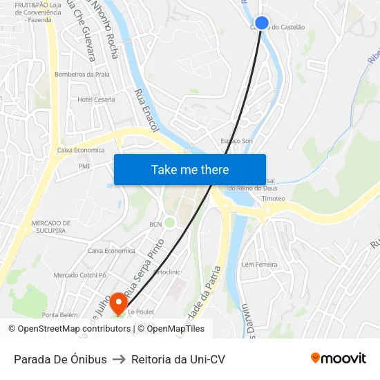 Parada De Ónibus to Reitoria da Uni-CV map