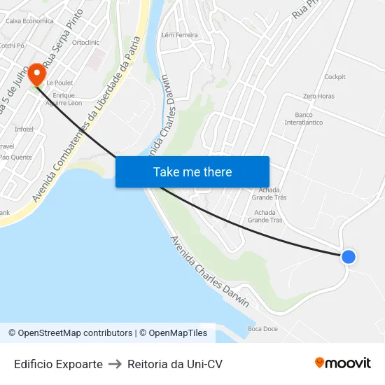 Edificio Expoarte to Reitoria da Uni-CV map