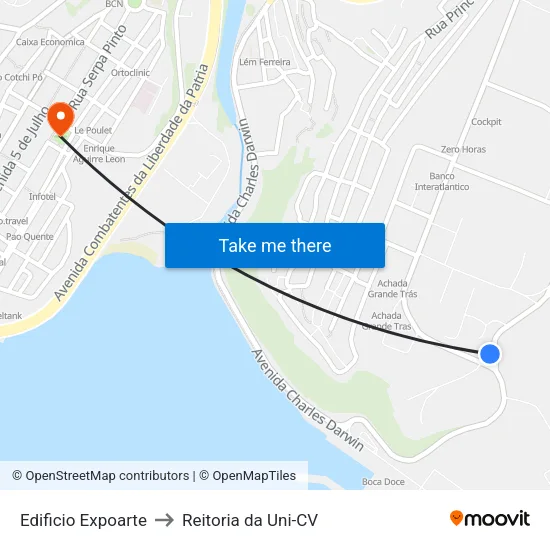 Edificio Expoarte to Reitoria da Uni-CV map
