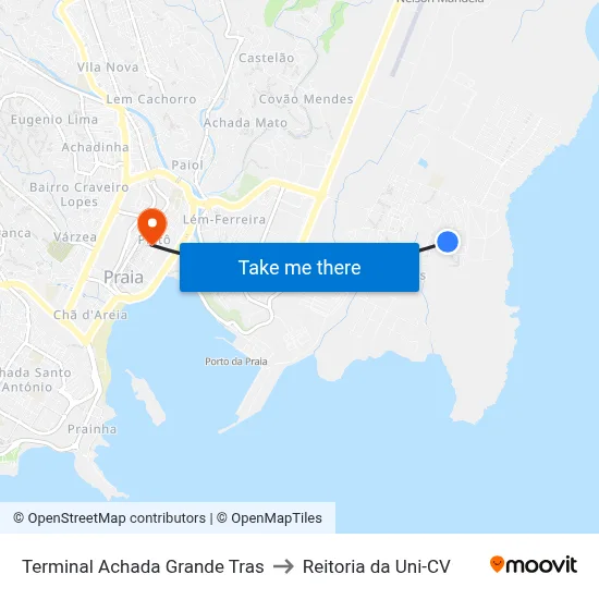 Terminal Achada Grande Tras to Reitoria da Uni-CV map