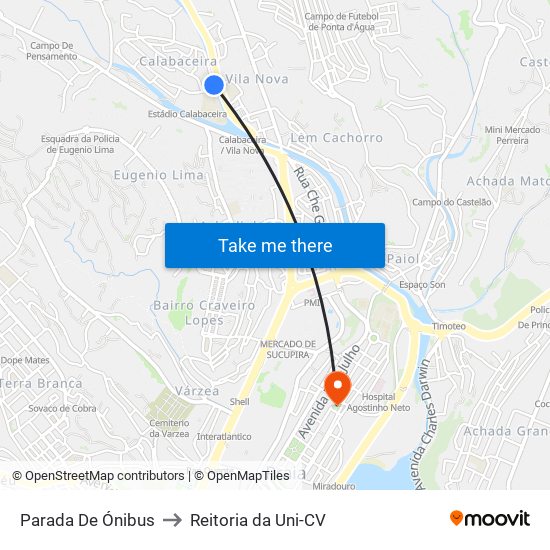 Parada De Ónibus to Reitoria da Uni-CV map