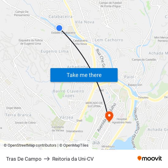 Tras De Campo to Reitoria da Uni-CV map
