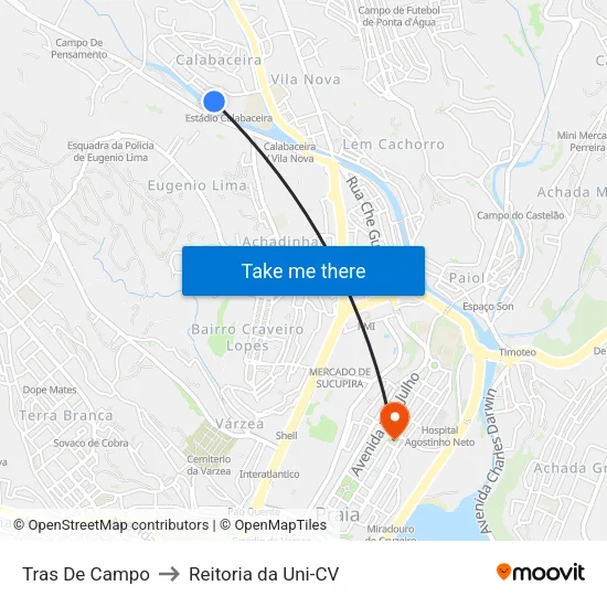 Tras De Campo to Reitoria da Uni-CV map