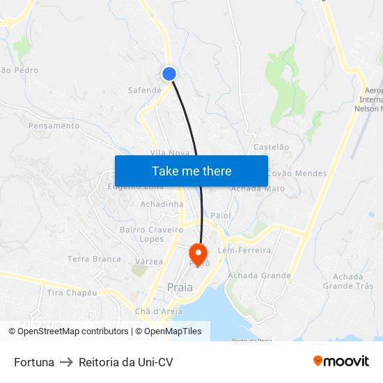 Fortuna to Reitoria da Uni-CV map