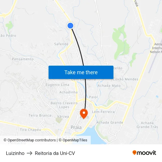 Luizinho to Reitoria da Uni-CV map