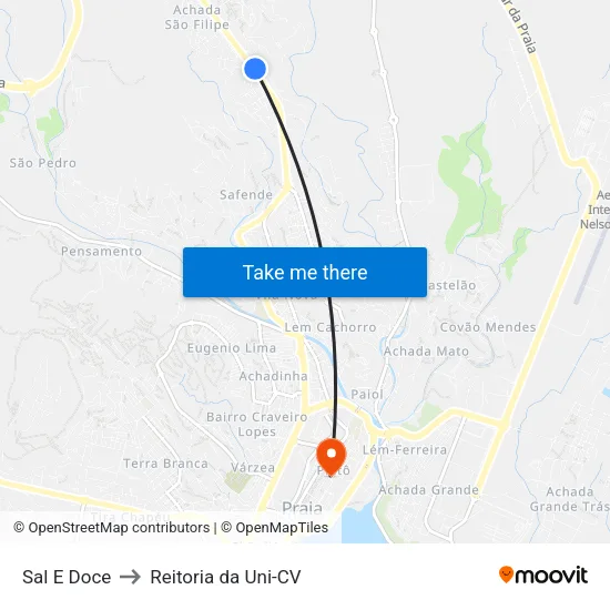 Sal E Doce to Reitoria da Uni-CV map