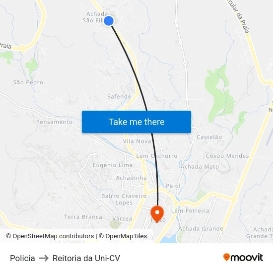 Policia to Reitoria da Uni-CV map