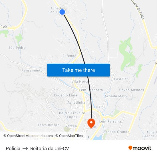 Policia to Reitoria da Uni-CV map