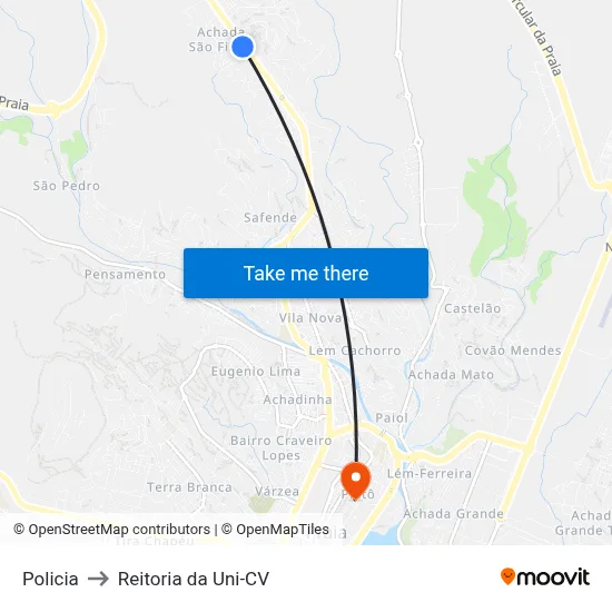 Policia to Reitoria da Uni-CV map