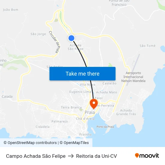 Campo Achada São Felipe to Reitoria da Uni-CV map