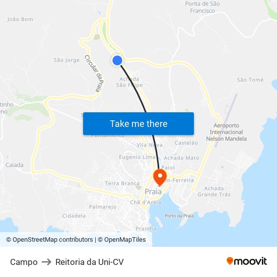 Campo to Reitoria da Uni-CV map