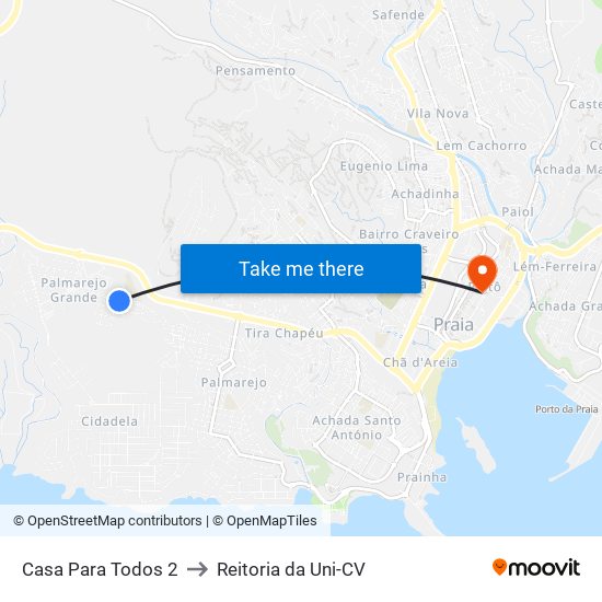 Casa Para Todos 2 to Reitoria da Uni-CV map